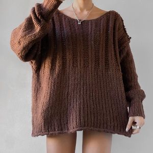 • free people chocolate brown chunky knit sweater •